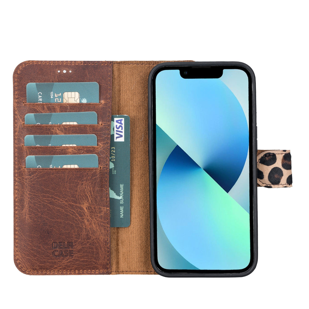 Delfi, Magic iPhone 13 Pro Genuine Leather Detachable Wallet Case