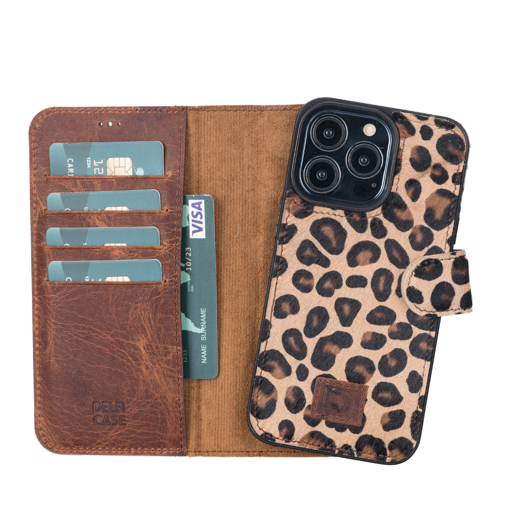 Delfi, Magic iPhone 13 Pro Genuine Leather Detachable Wallet Case