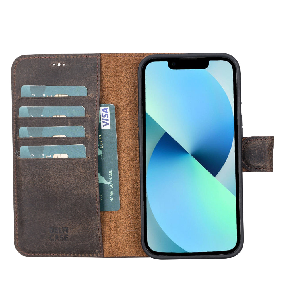 Delfi, Magic iPhone 13 Genuine Leather Detachable Wallet Case
