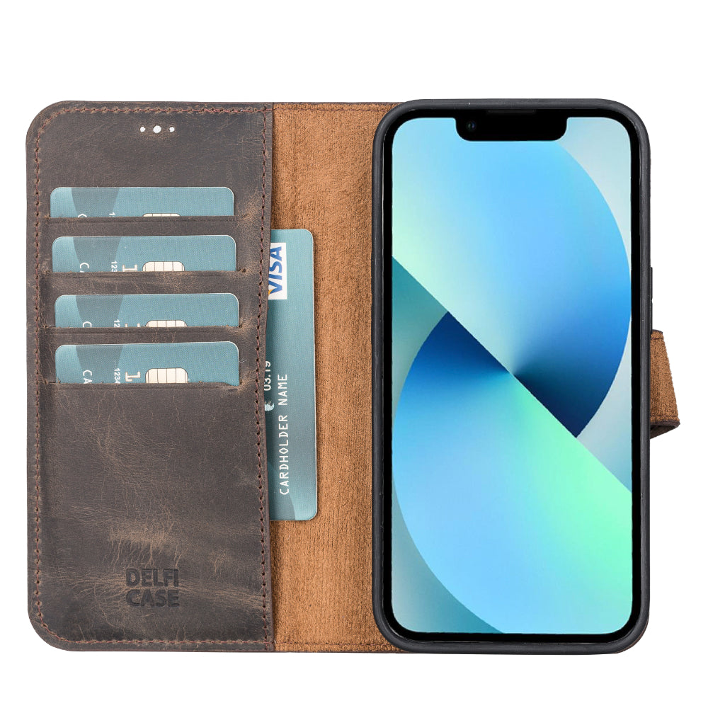 Delfi, Magic iPhone 13 Pro Genuine Leather Detachable Wallet Case
