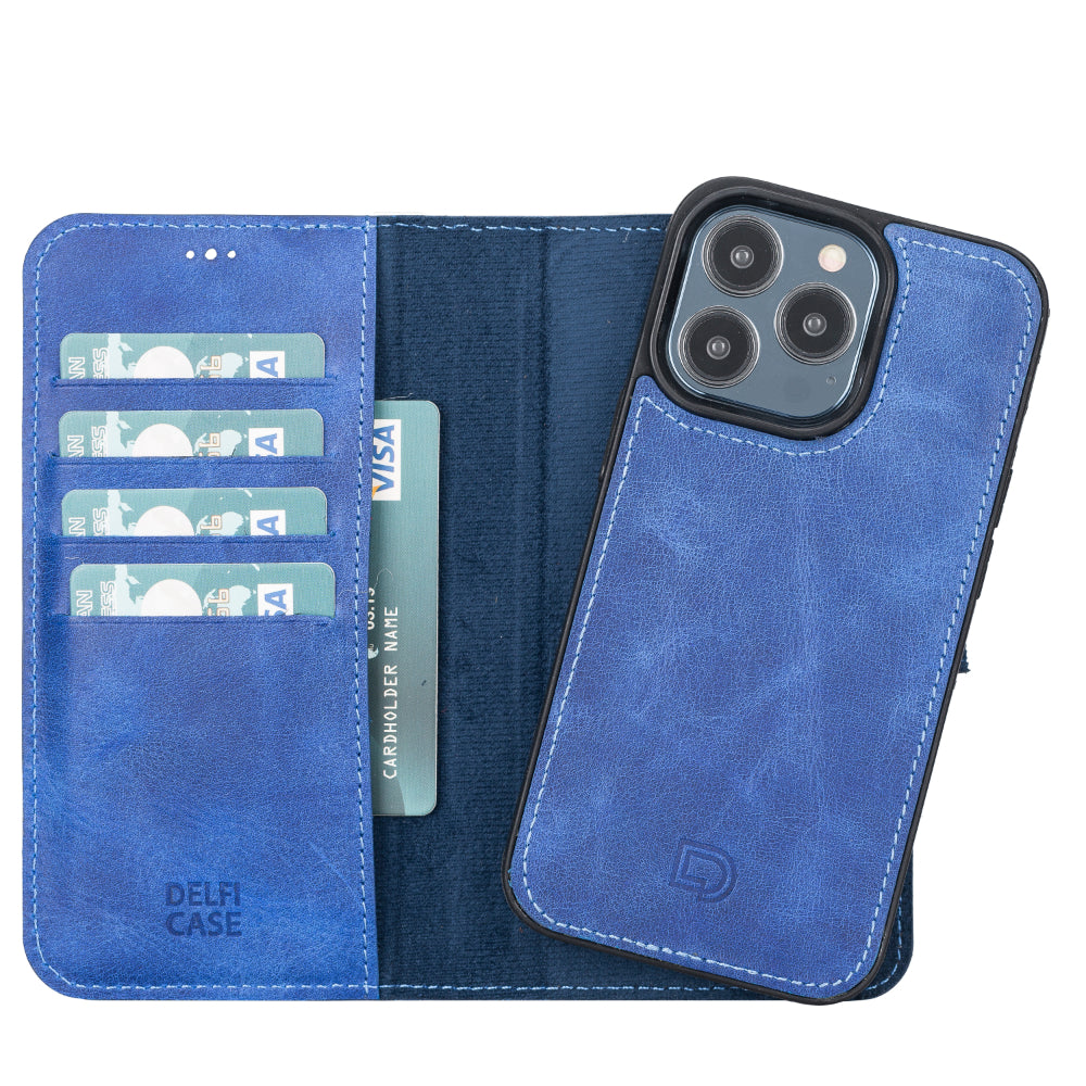 Delfi, Magic iPhone 13 Pro Genuine Leather Detachable Wallet Case