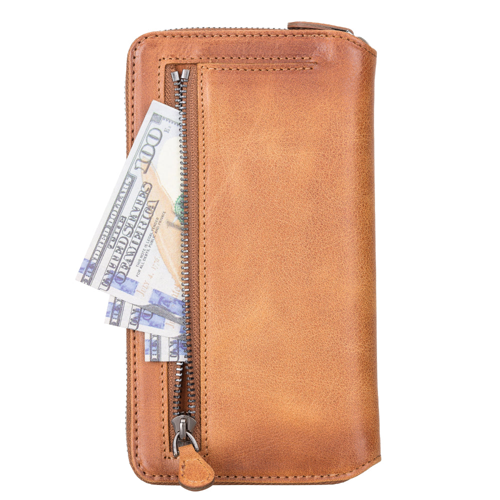 Delfi, Trina iPhone 13 Pro Genuine Leather Detachable and Zipper Wallet Case