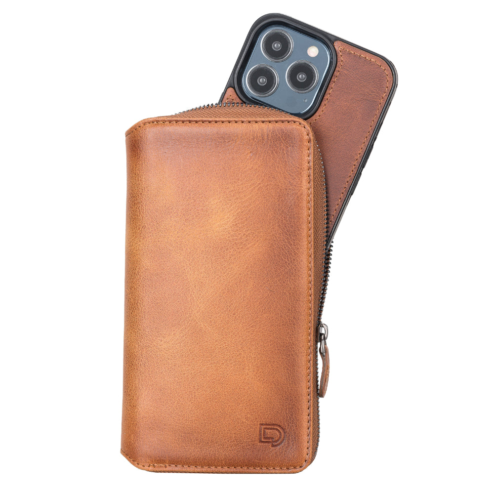Delfi, Trina iPhone 13 Pro Genuine Leather Detachable and Zipper Wallet Case