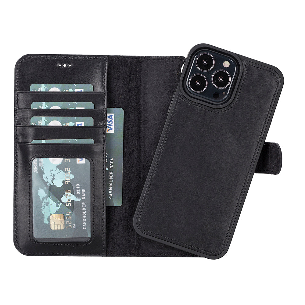 Magic iPhone 13 Pro Max Genuine Leather Detachable Wallet Case