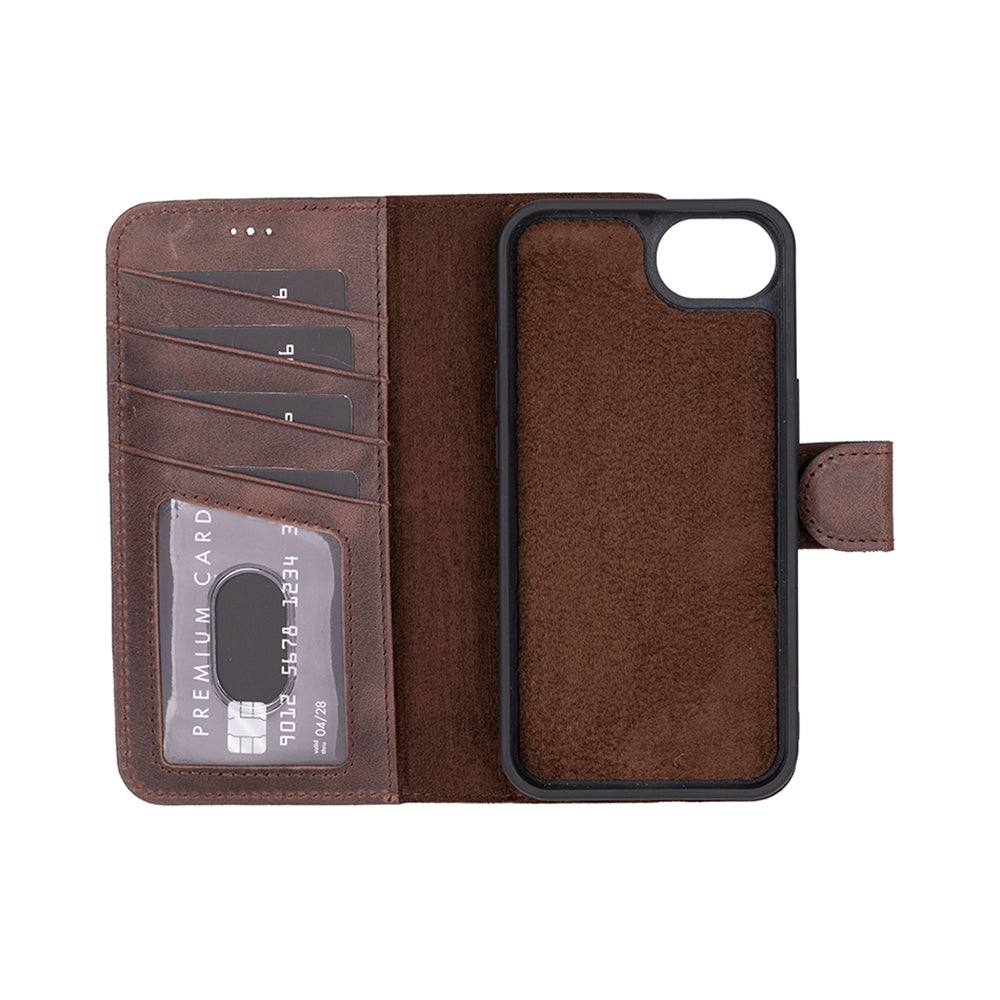 Magic iPhone 16E Detachable Genuine Leather Wallet Case