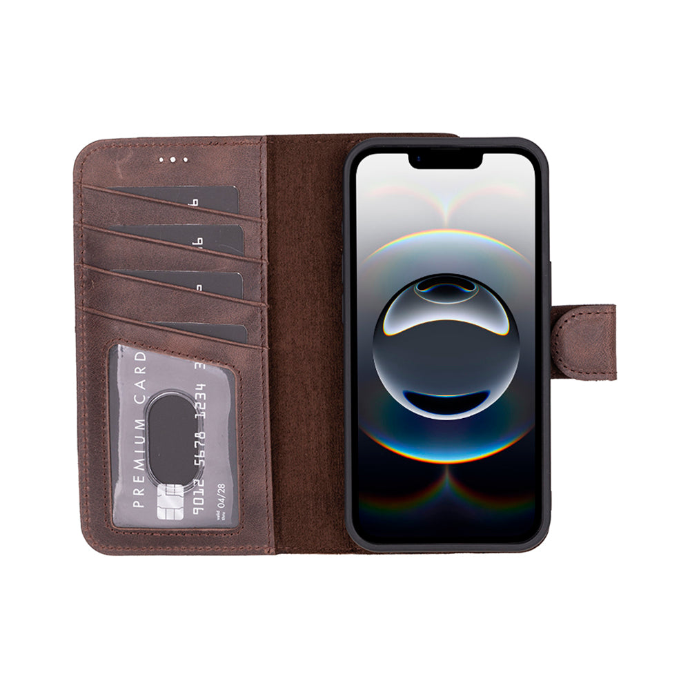 Magic iPhone 16E Detachable Genuine Leather Wallet Case