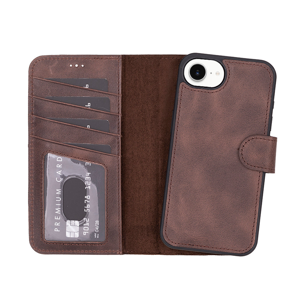 Magic iPhone 16E Detachable Genuine Leather Wallet Case