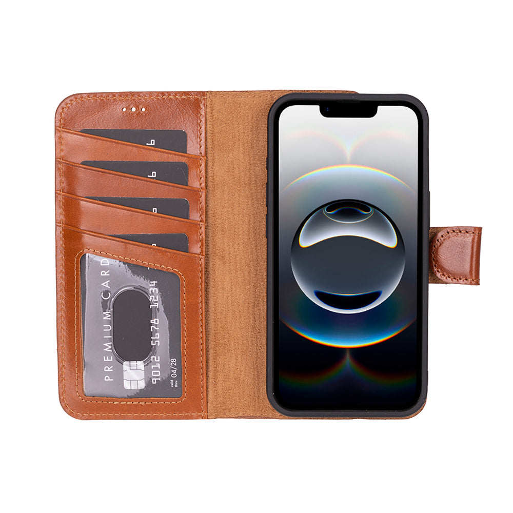 Magic iPhone 16E Detachable Genuine Leather Wallet Case