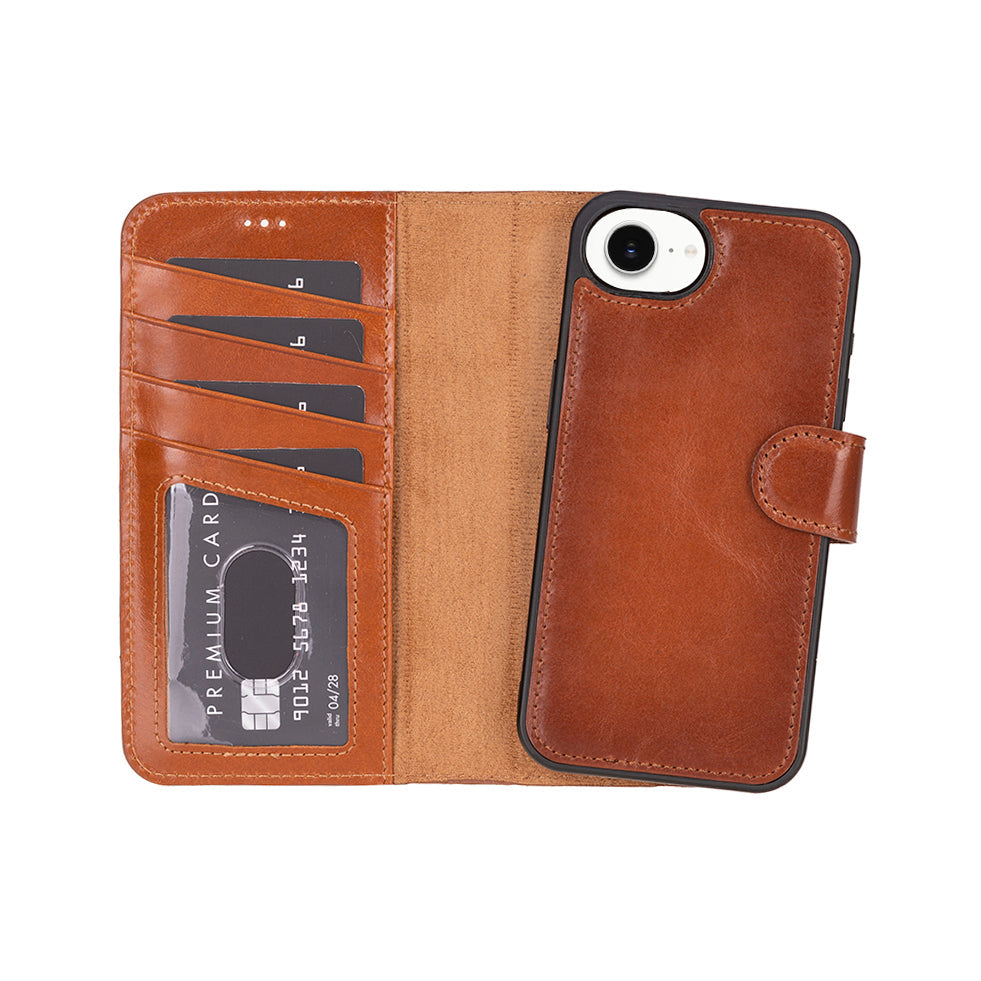 Magic iPhone 16E Detachable Genuine Leather Wallet Case