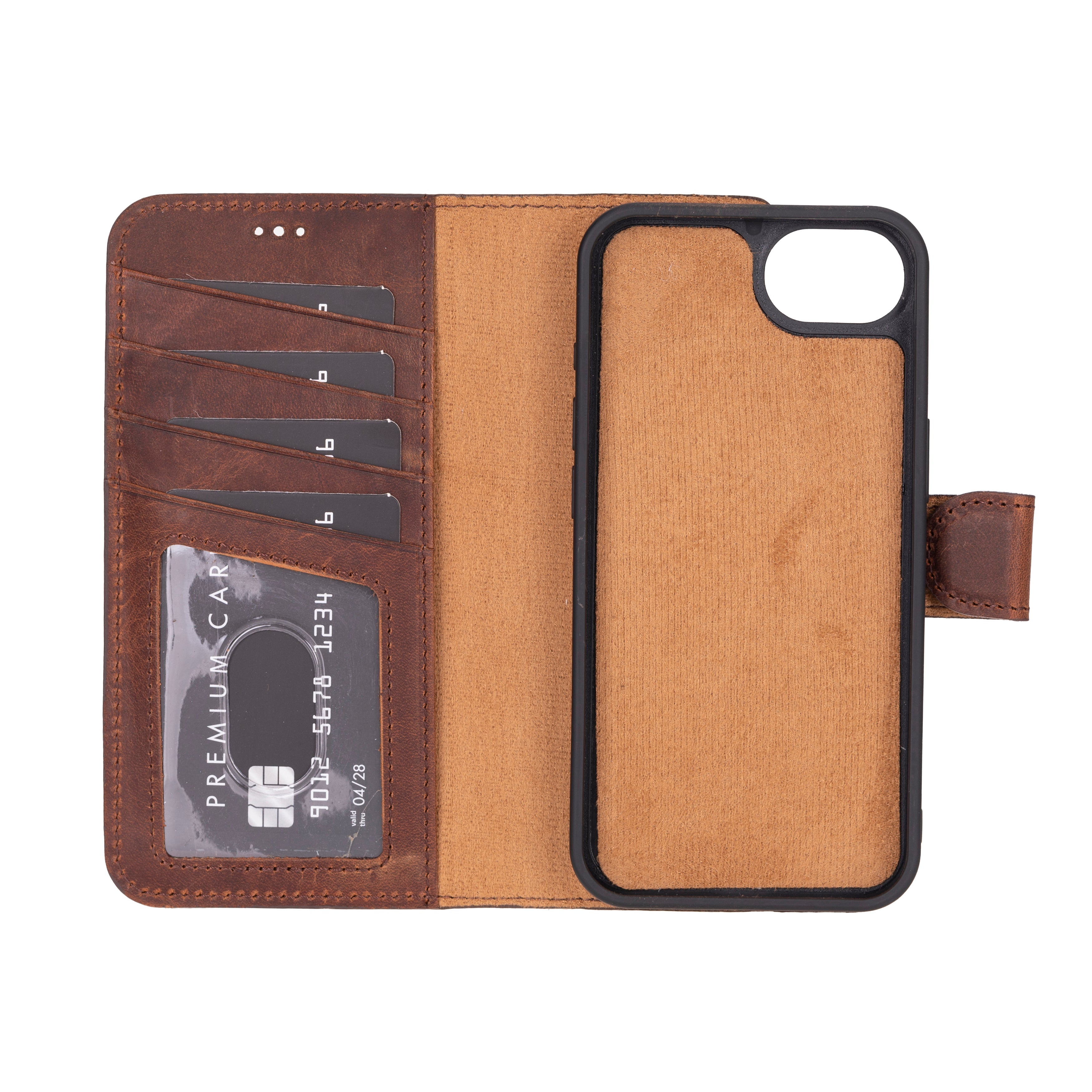 Magic iPhone 16E Detachable Genuine Leather Wallet Case