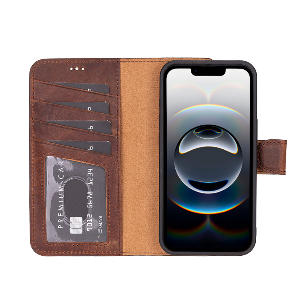 Magic iPhone 16E Detachable Genuine Leather Wallet Case