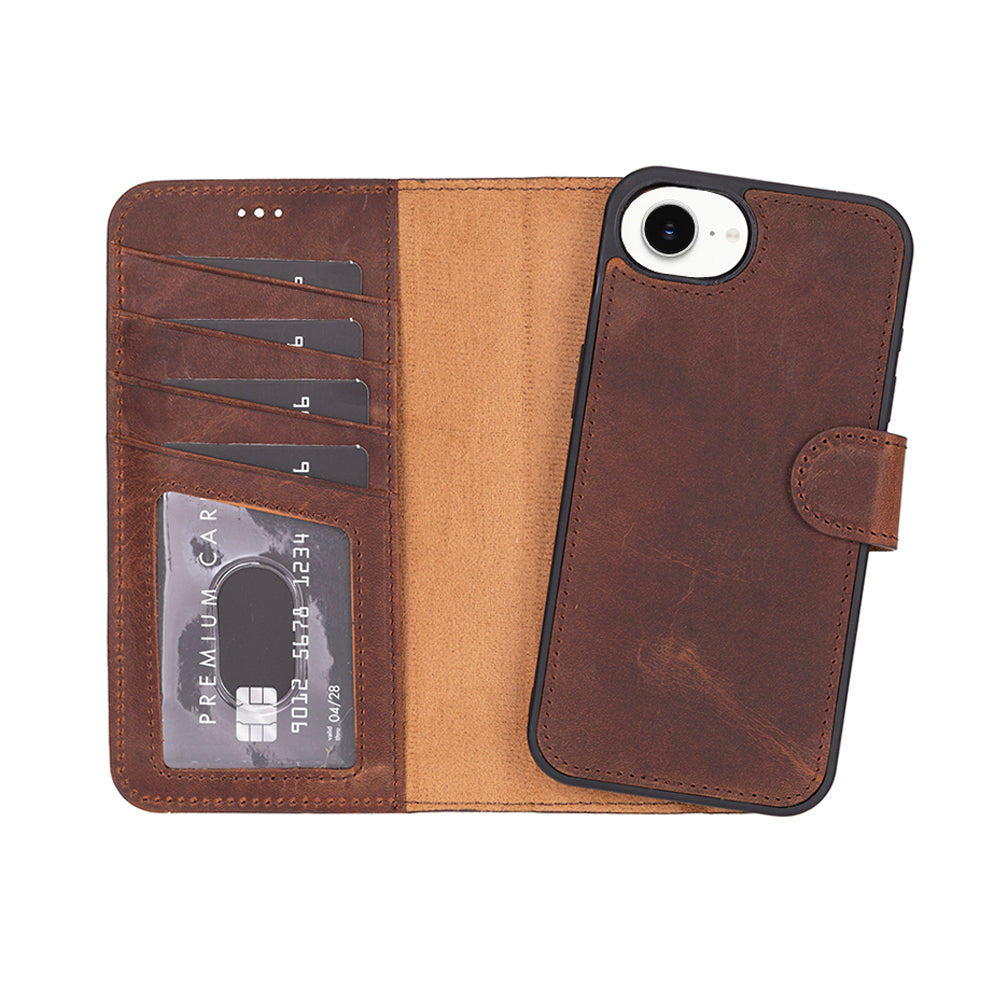 Magic iPhone 16E Genuine Leather Detachable Wallet Case