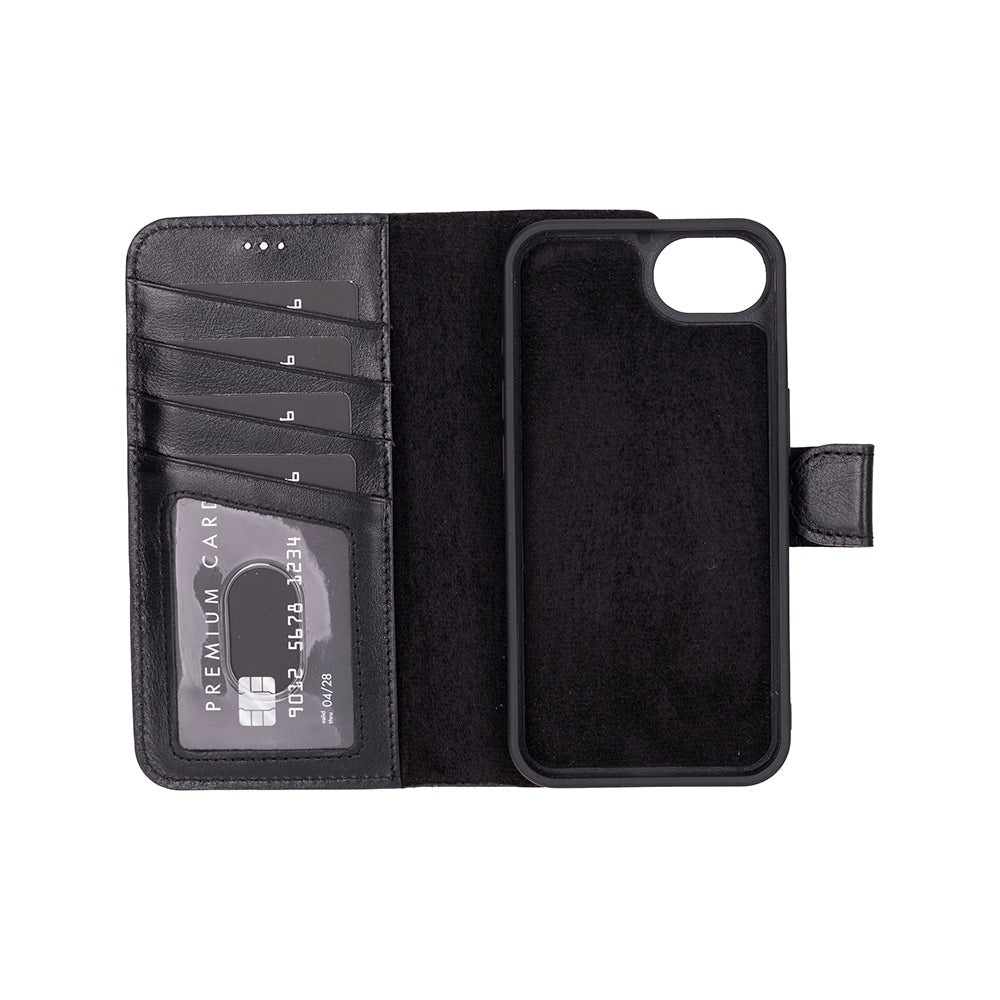 Magic iPhone 16E Detachable Genuine Leather Wallet Case