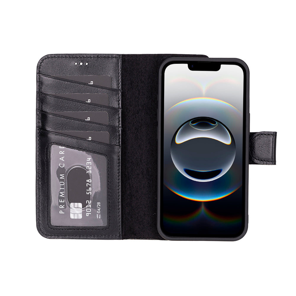 Magic iPhone 16E Detachable Genuine Leather Wallet Case