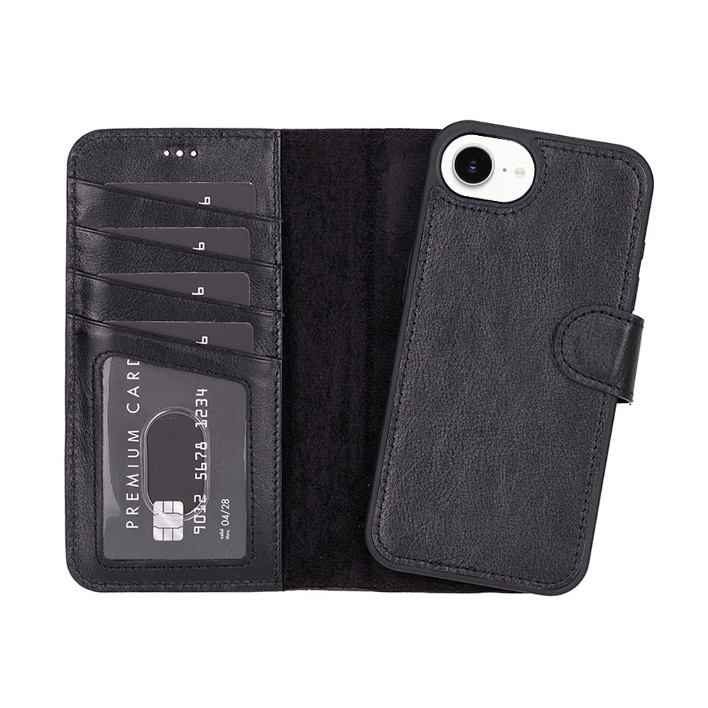 Magic iPhone 16E Detachable Genuine Leather Wallet Case