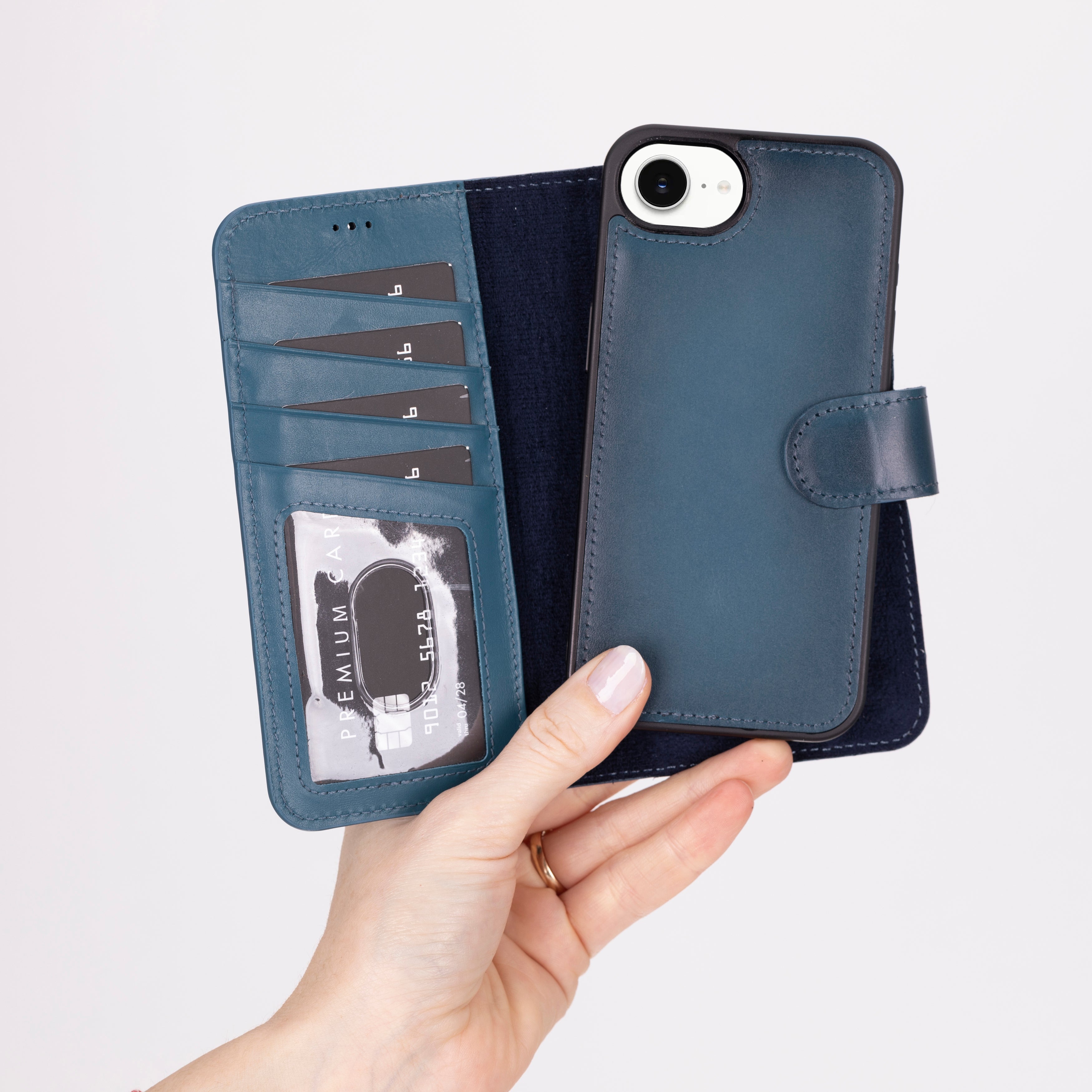 Magic iPhone 16E Detachable Genuine Leather Wallet Case