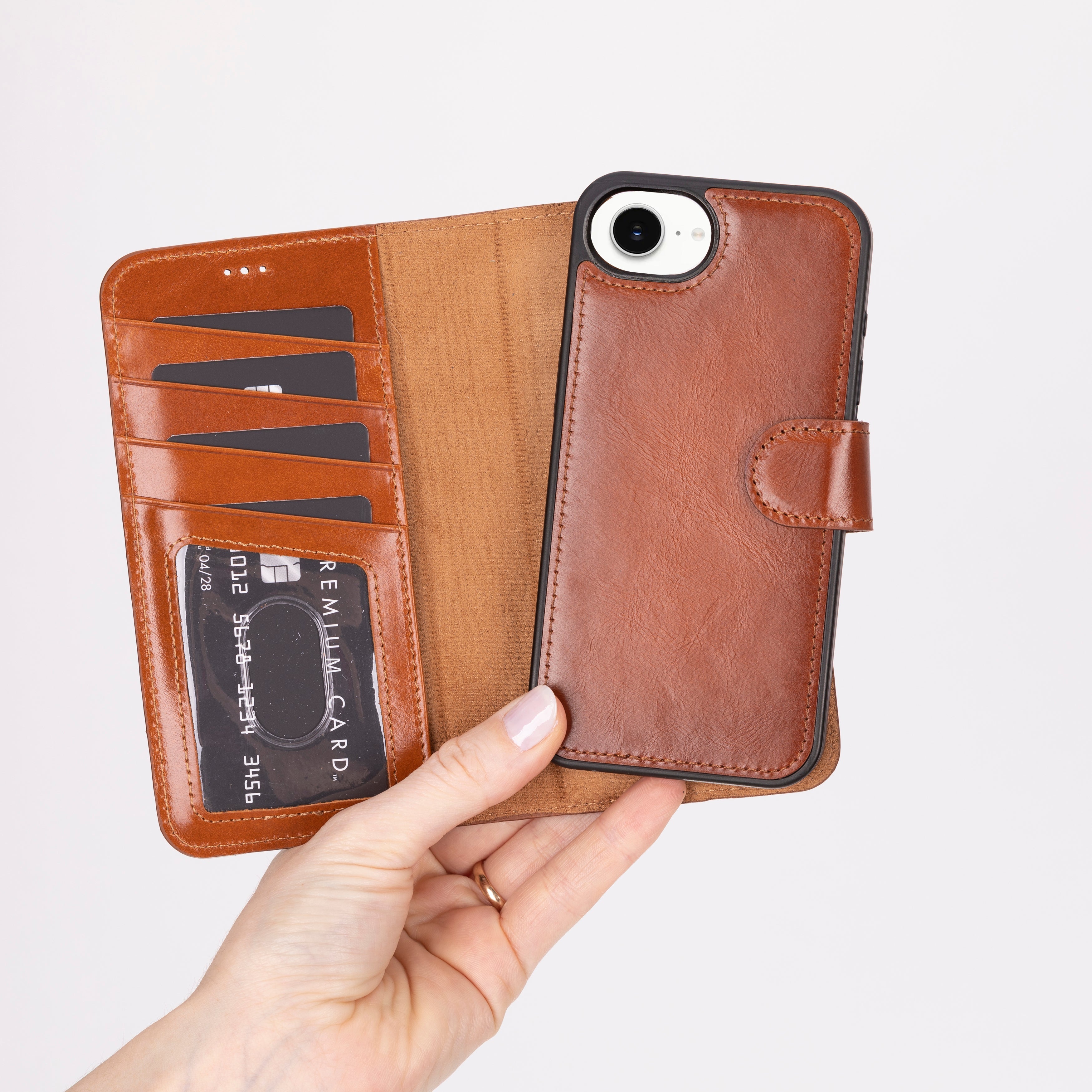 Magic iPhone 16E Genuine Leather Detachable Wallet Case