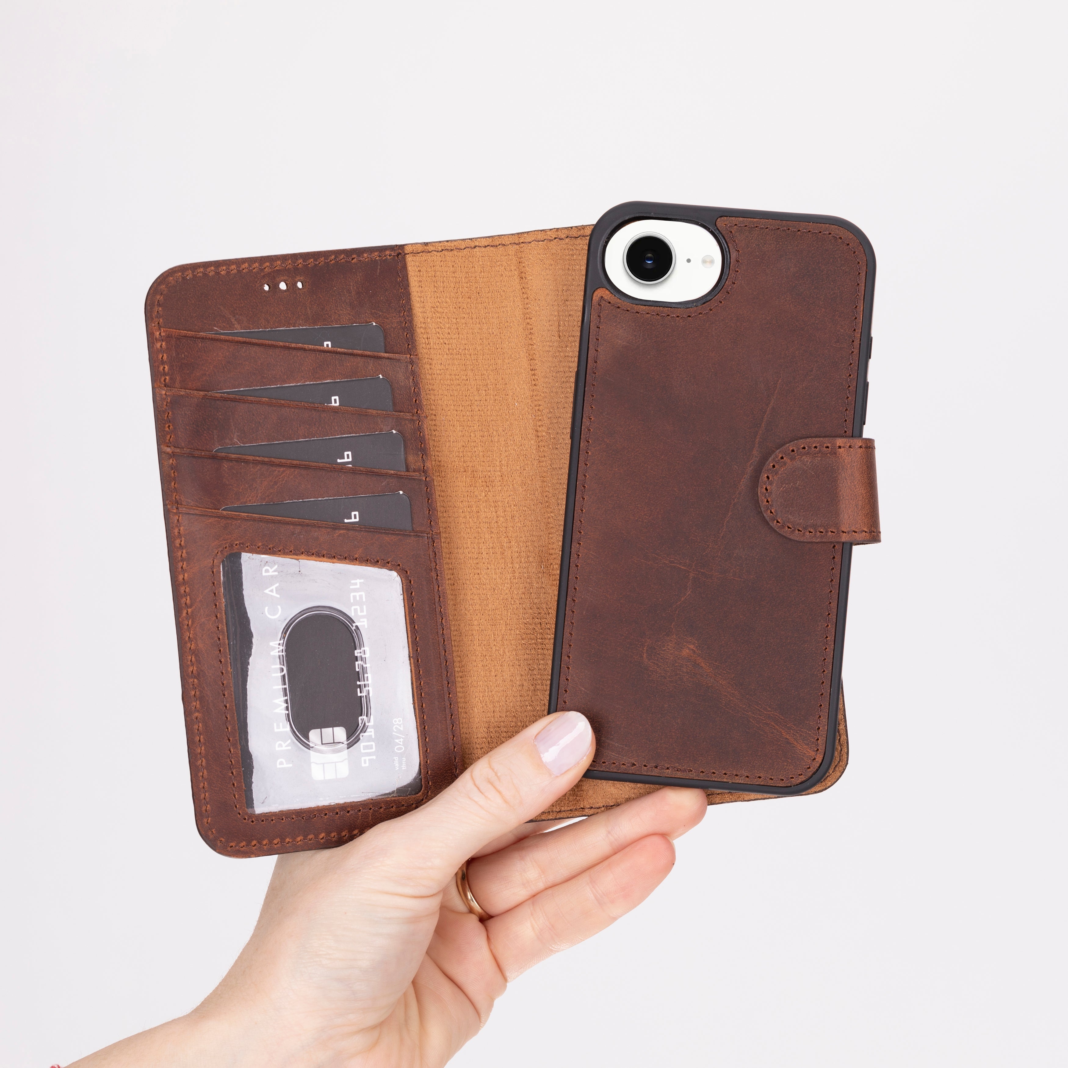 Magic iPhone 16E Genuine Leather Detachable Wallet Case