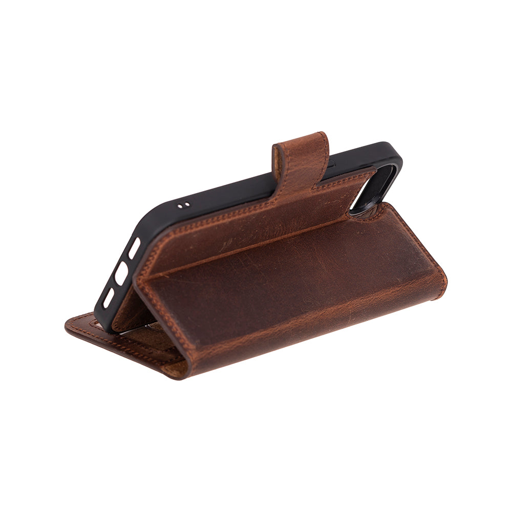 Magic iPhone 16E Detachable Genuine Leather Wallet Case