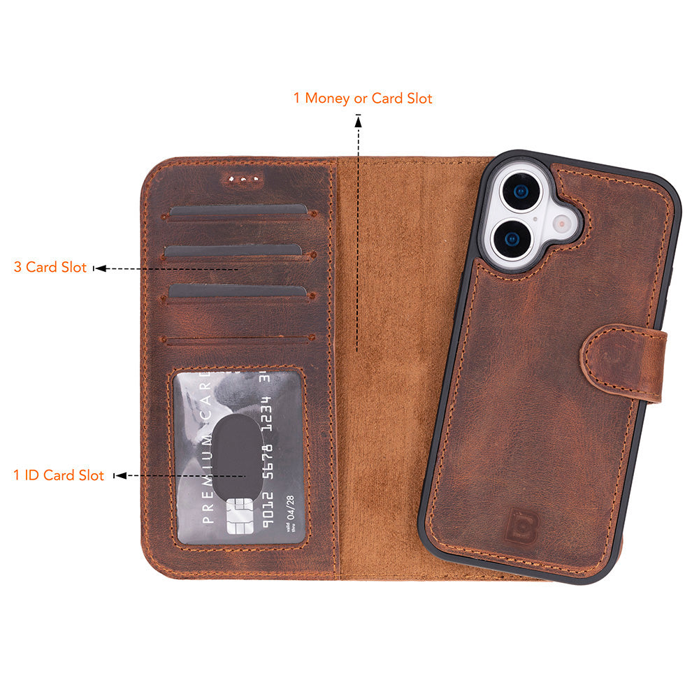 Magic iPhone 17 Detachable Genuine Leather Wallet Case