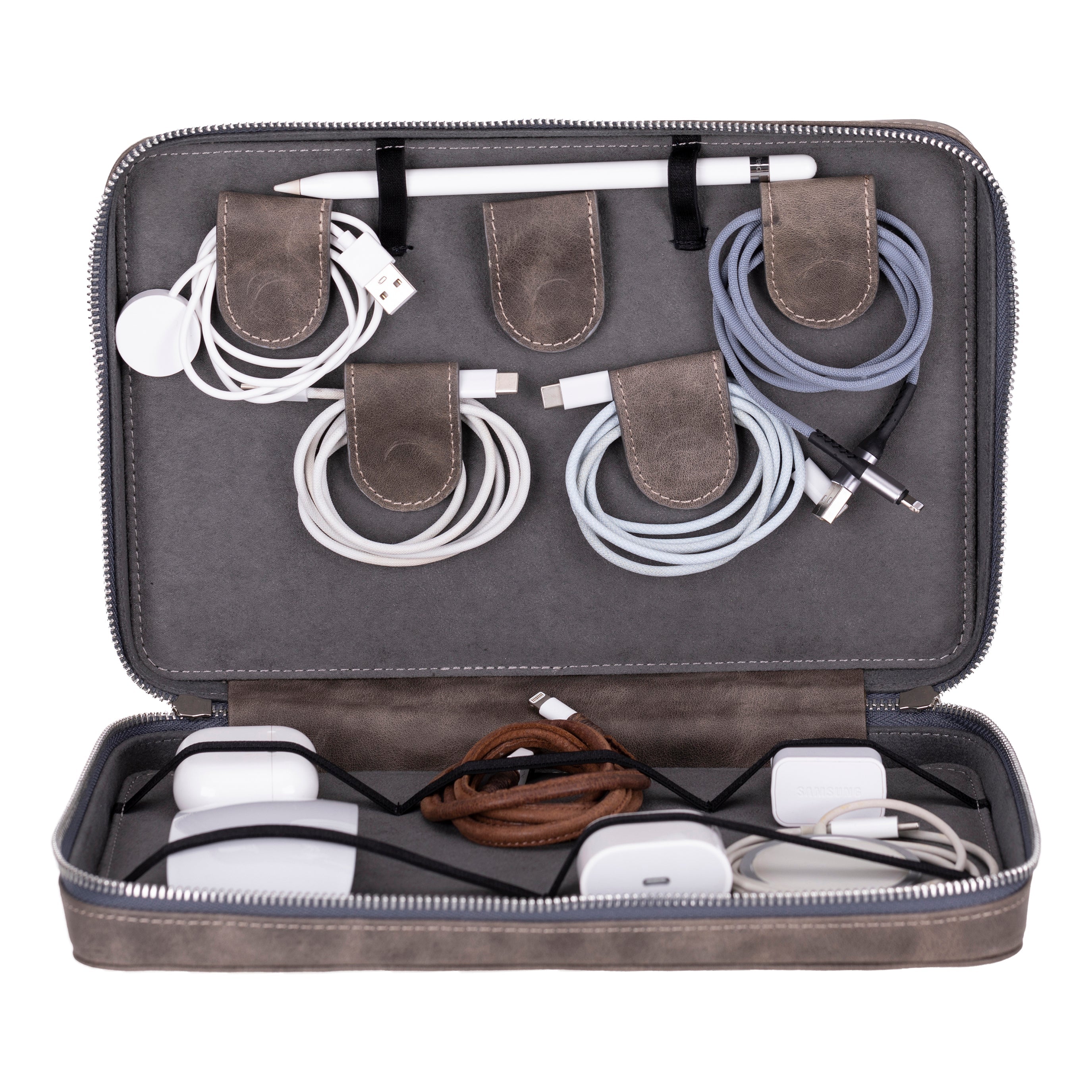 Orbex Genuine Leather Travel Cable Organizer