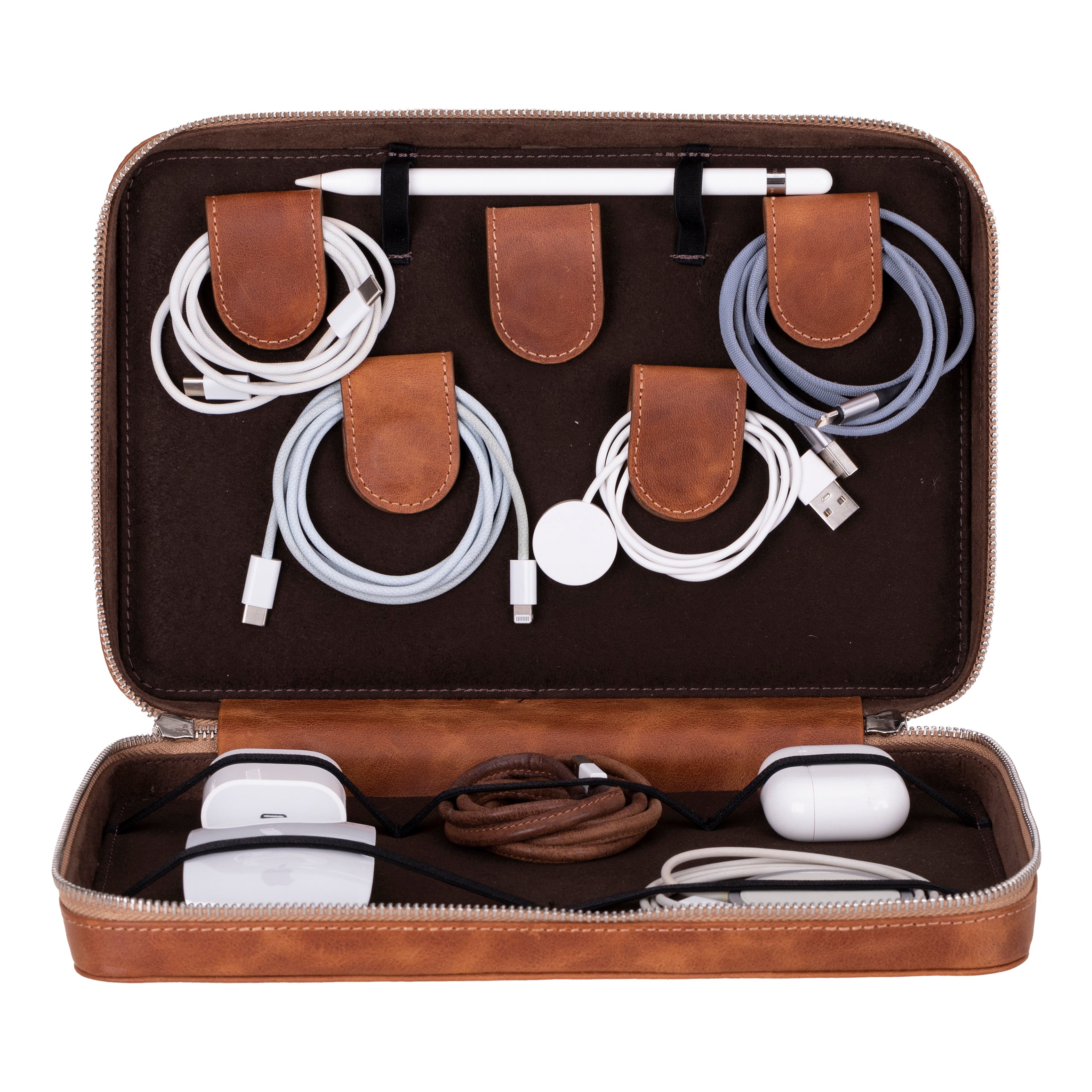 Orbex Genuine Leather Travel Cable Organizer