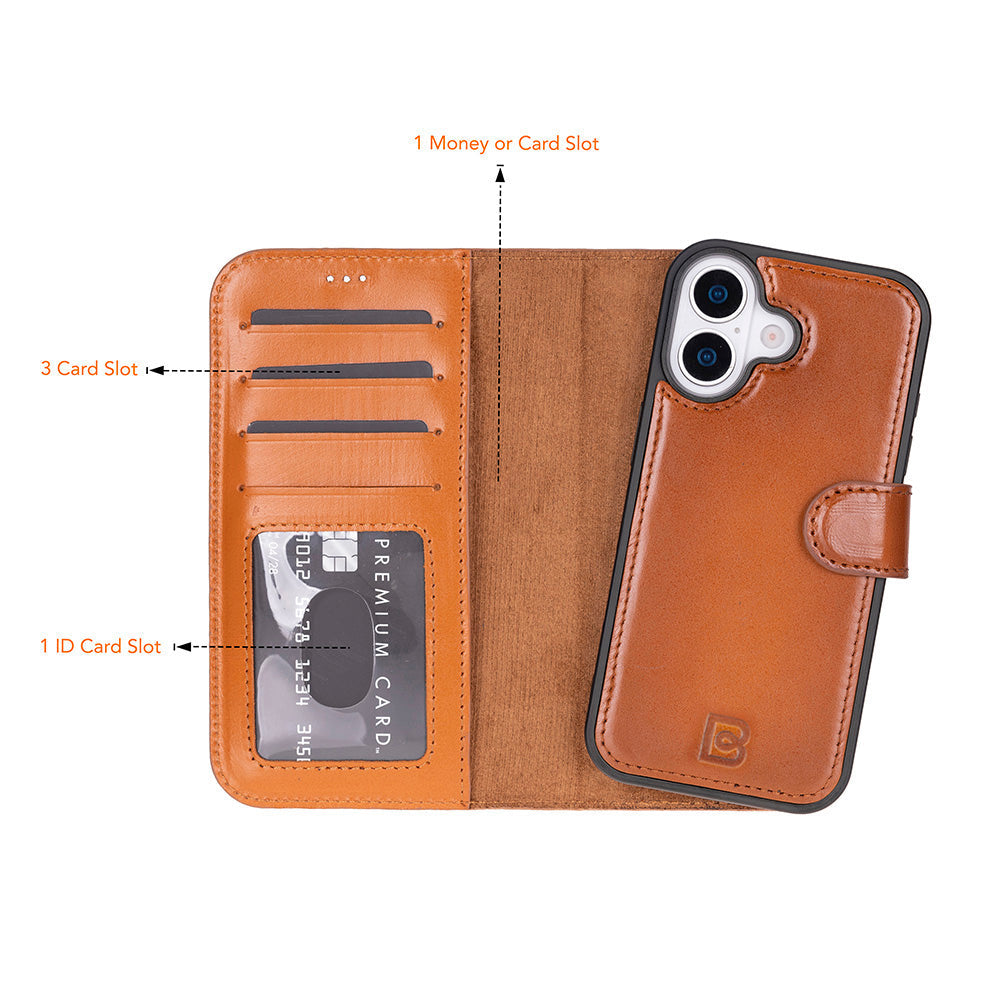 Magic iPhone 17 Detachable Genuine Leather Wallet Case