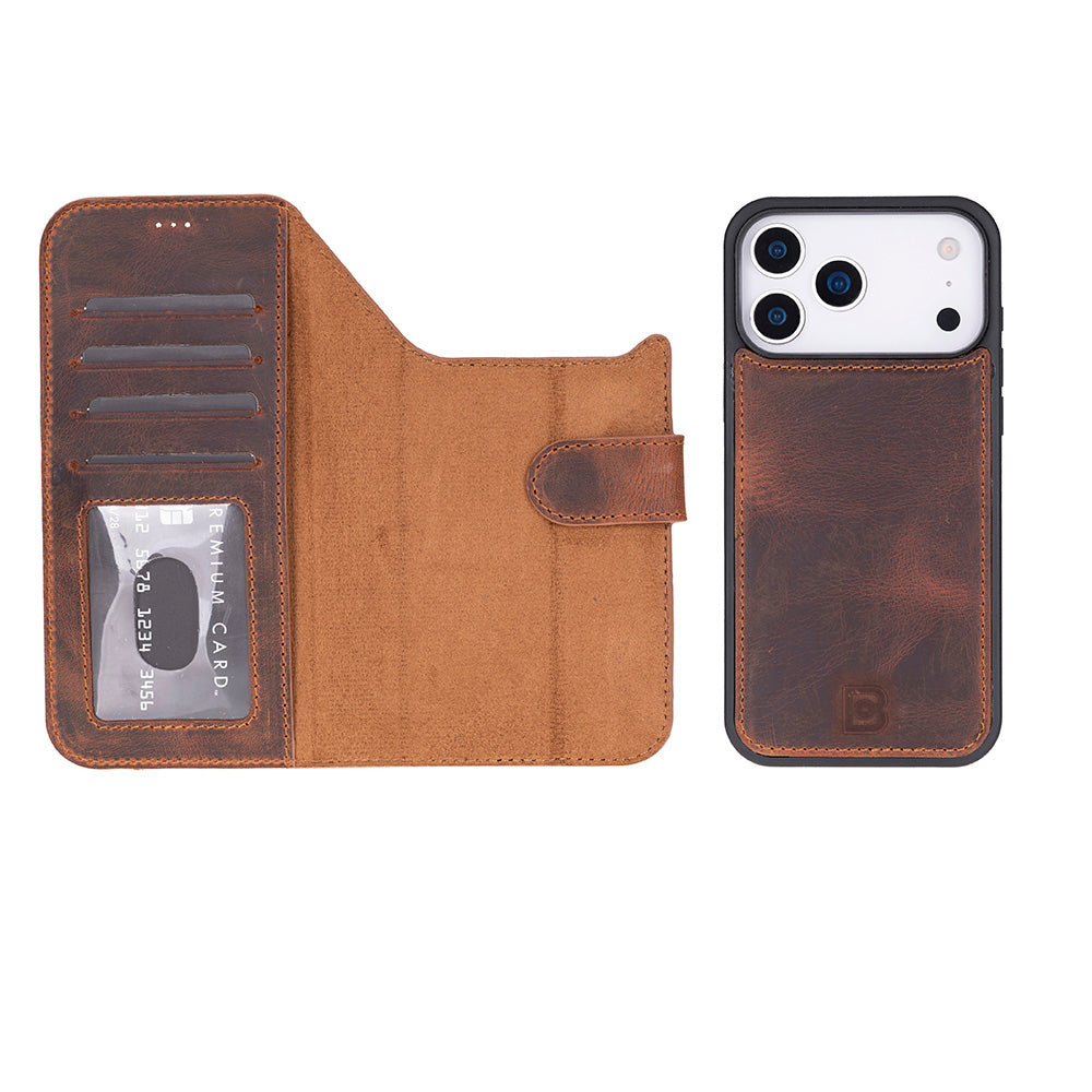 Magic iPhone 17 Pro Detachable Genuine Leather Wallet Case
