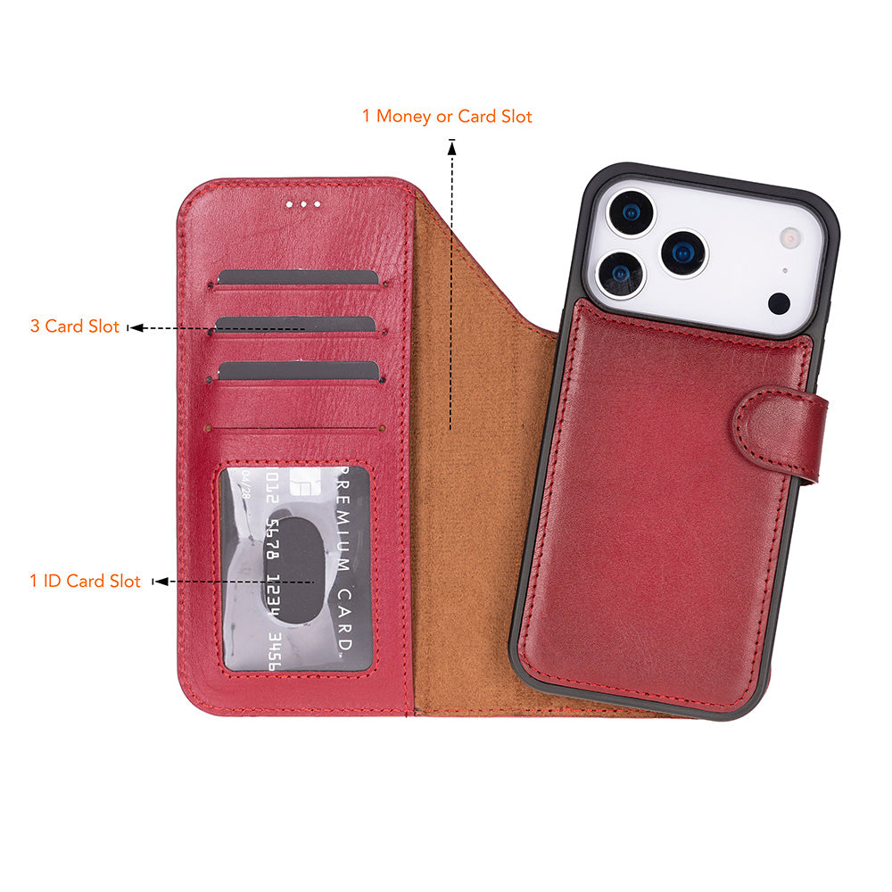 Magic iPhone 17 Pro Genuine Leather Detachable Wallet Case