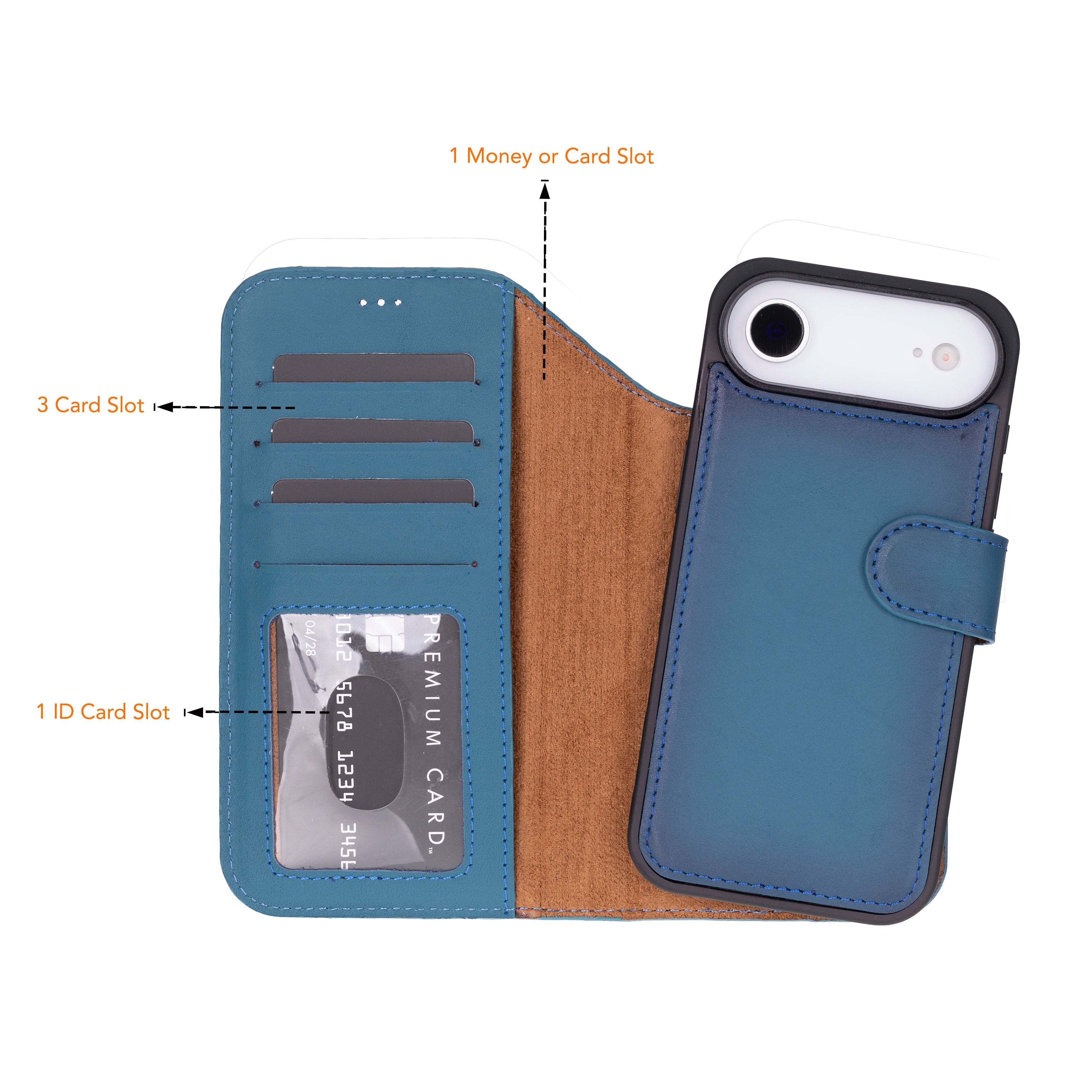 Magic iPhone 17 Air Detachable Genuine Leather Wallet Case
