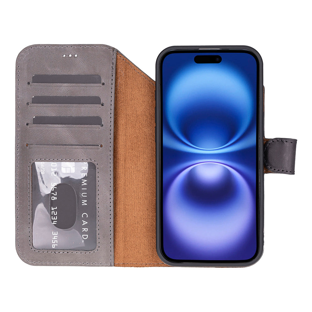 Magic iPhone 17 Air Detachable Genuine Leather Wallet Case