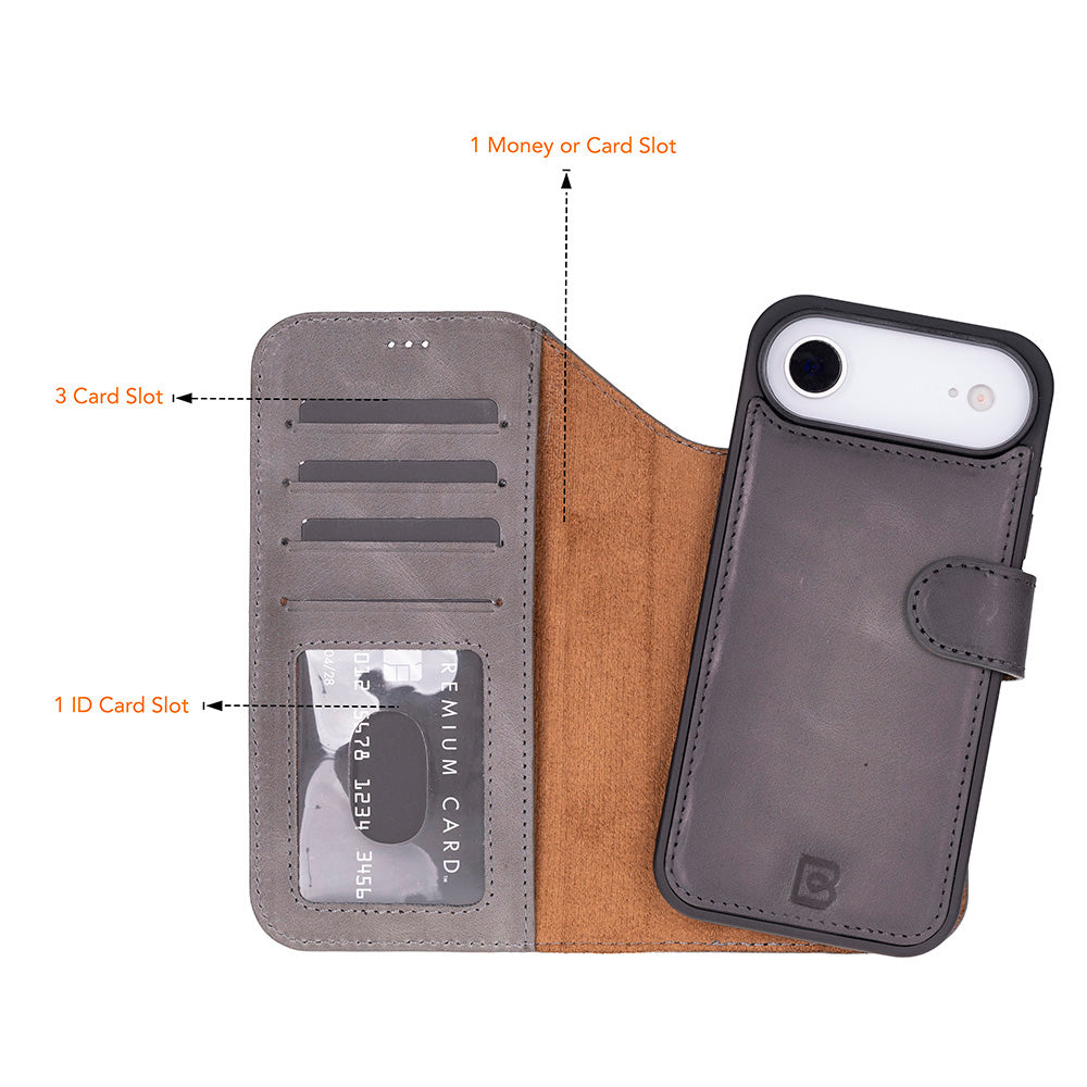 Magic iPhone 17 Air Detachable Genuine Leather Wallet Case
