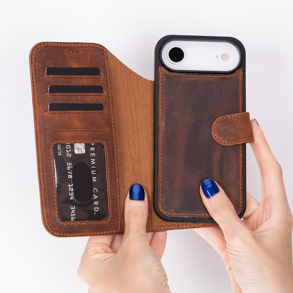 Magic iPhone 17 Air Detachable Genuine Leather Wallet Case
