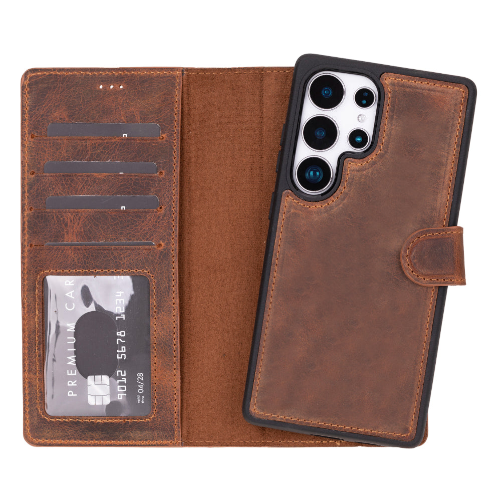 Magic Samsung Galaxy S25 Ultra Genuine Leather Detachable Wallet Case
