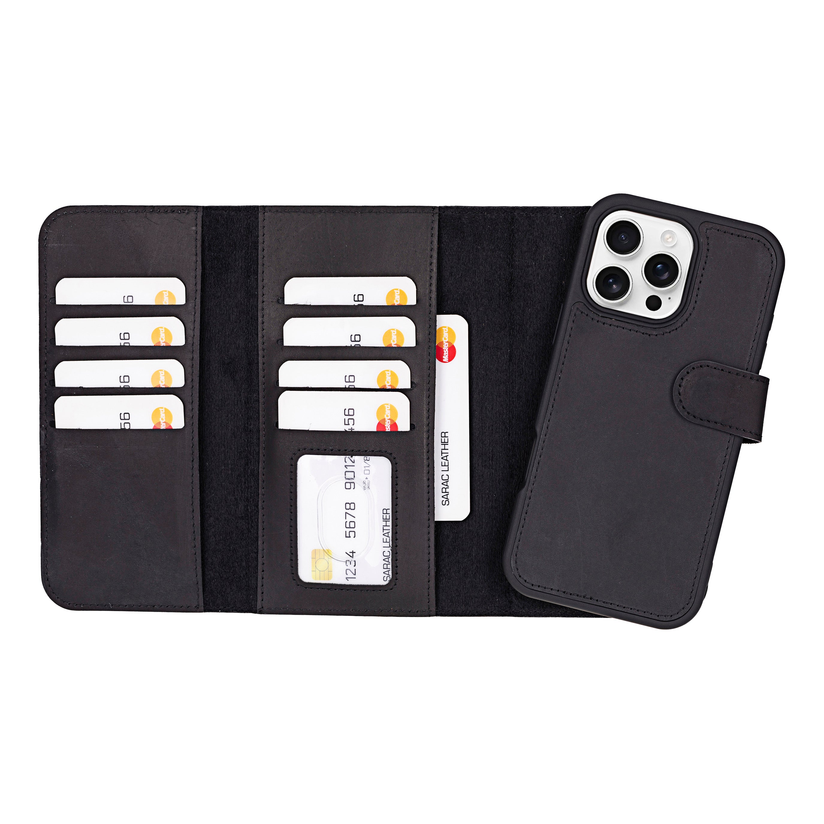 Santa iPhone 16 Pro Genuine Leather Detachable Wallet Case - saracleather
