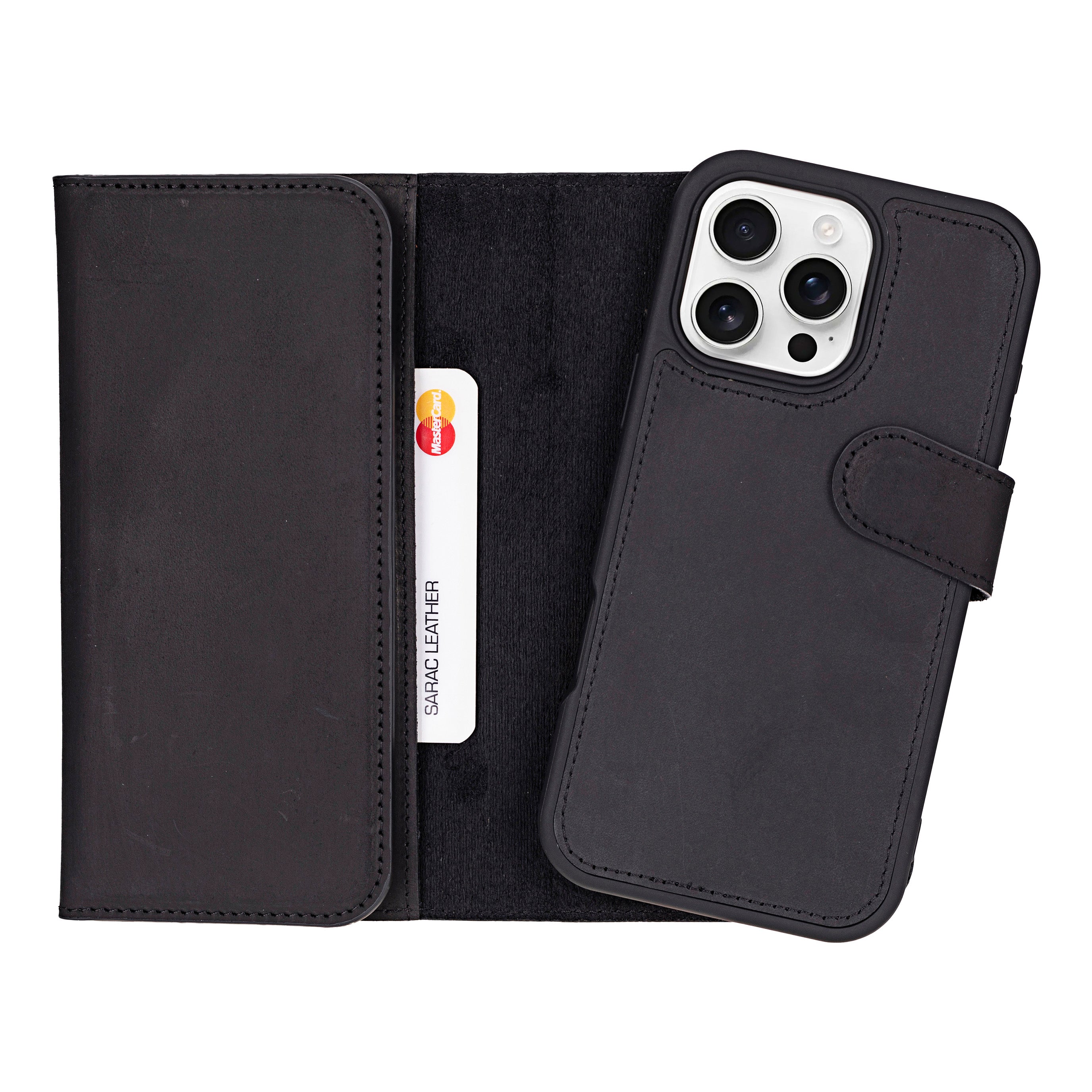 Santa iPhone 16 Pro Genuine Leather Detachable Wallet Case - saracleather