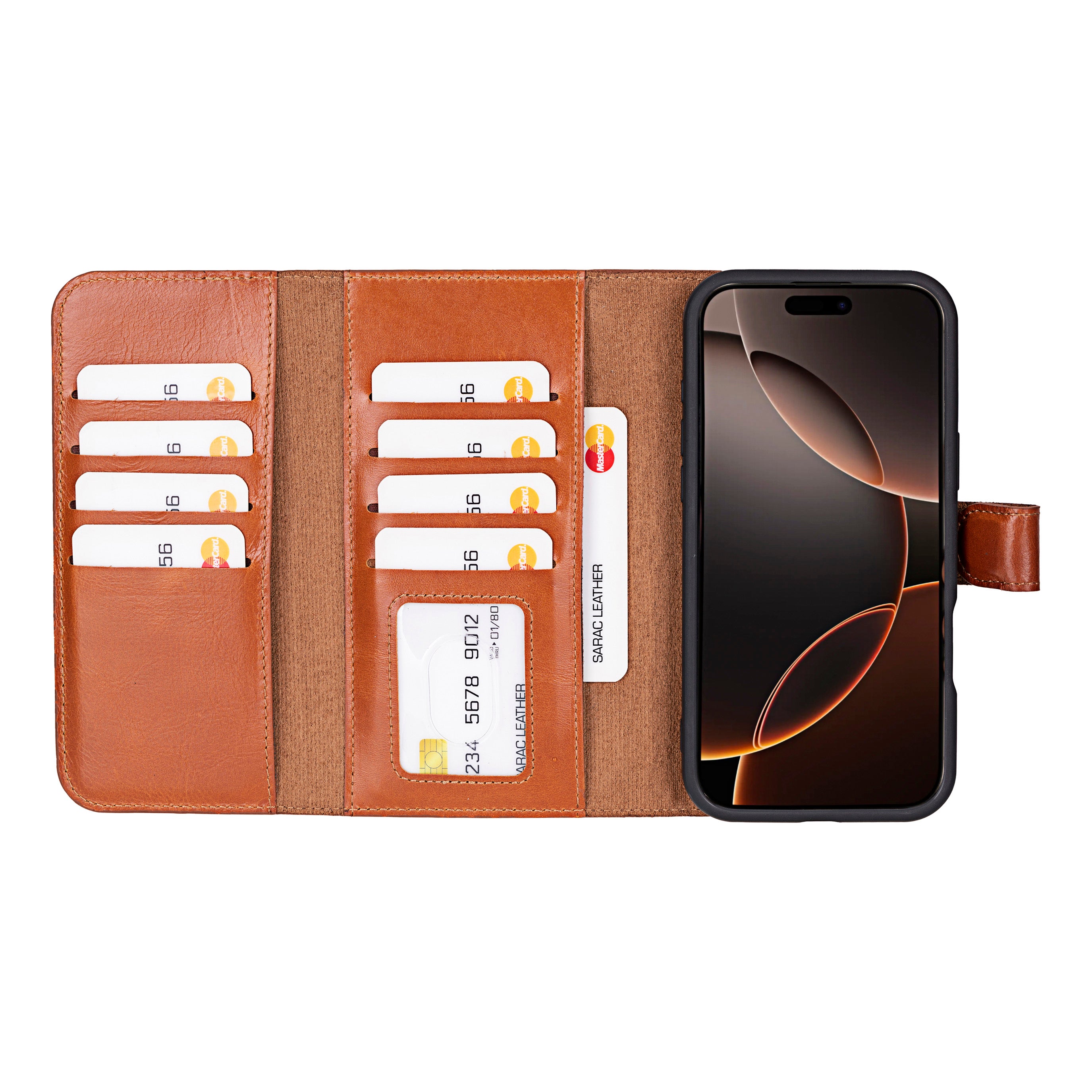 Santa iPhone 16 Pro Genuine Leather Detachable Wallet Case - saracleather