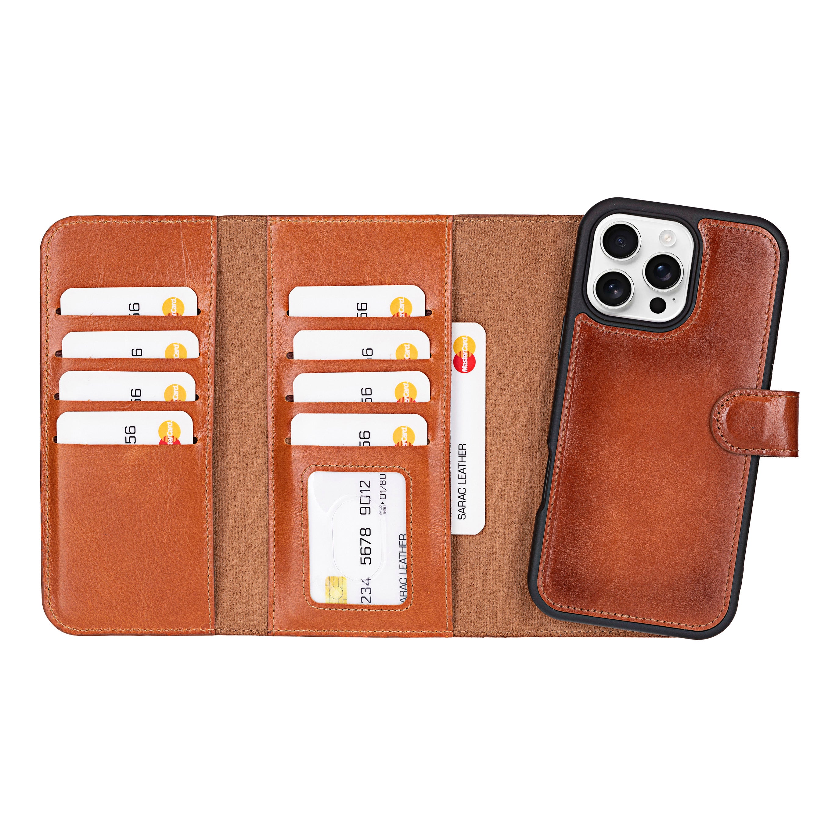 Santa iPhone 16 Pro Genuine Leather Detachable Wallet Case - saracleather