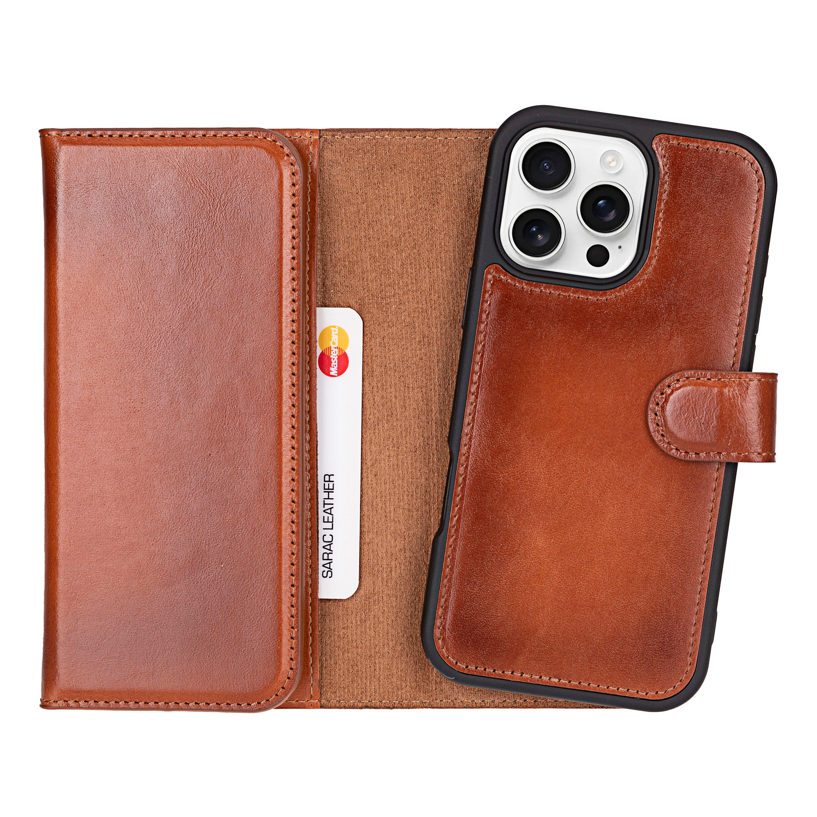 Santa iPhone 16 Pro Genuine Leather Detachable Wallet Case - saracleather