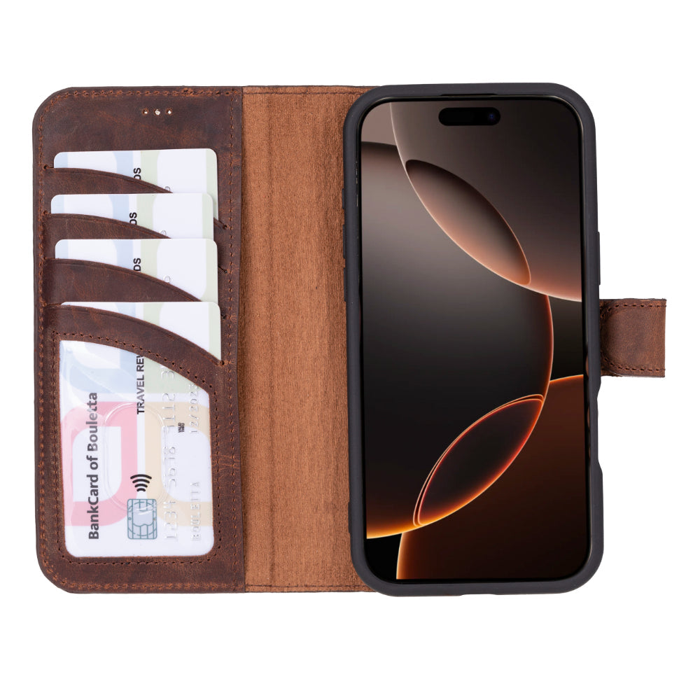 Magic iPhone 16 Pro Genuine Leather Detachable Wallet Case