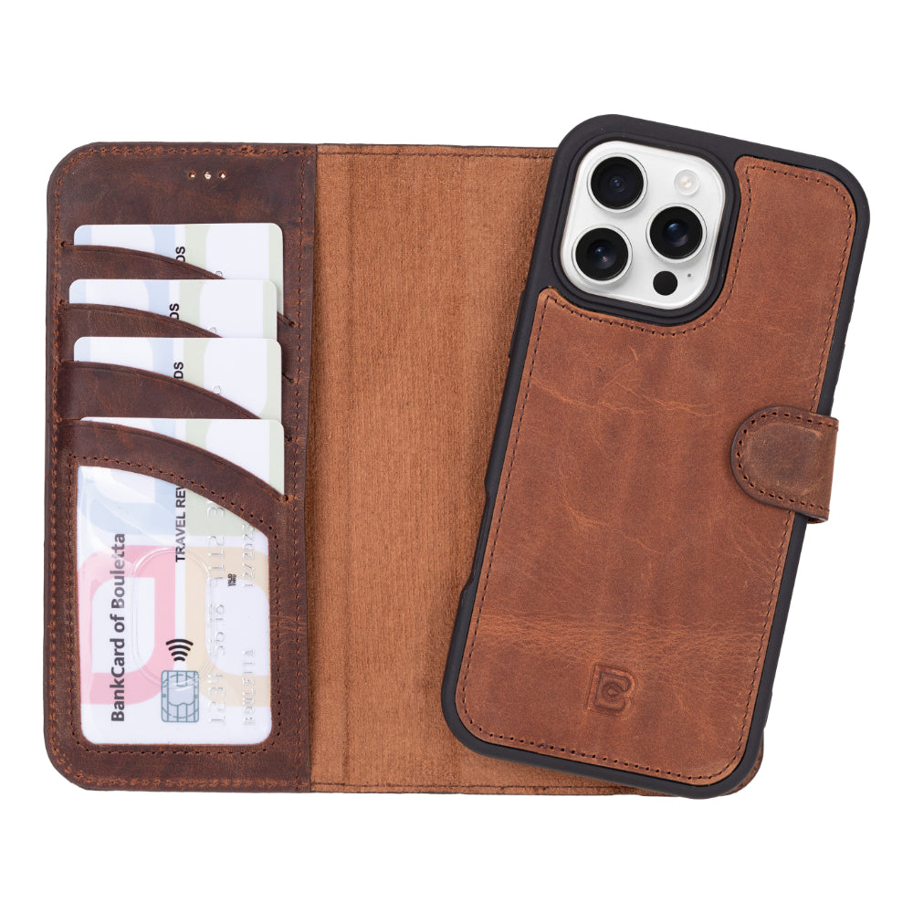 Magic iPhone 16 Pro Genuine Leather Detachable Wallet Case