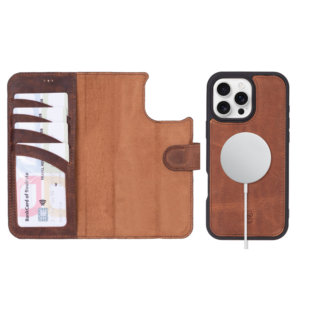 Magic iPhone 16 Pro Genuine Leather Detachable Wallet Case