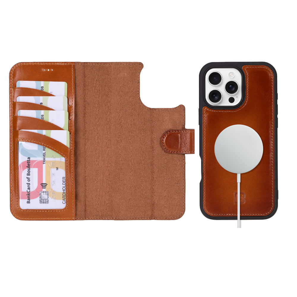Magic iPhone 16 Pro Genuine Leather Detachable Wallet Case