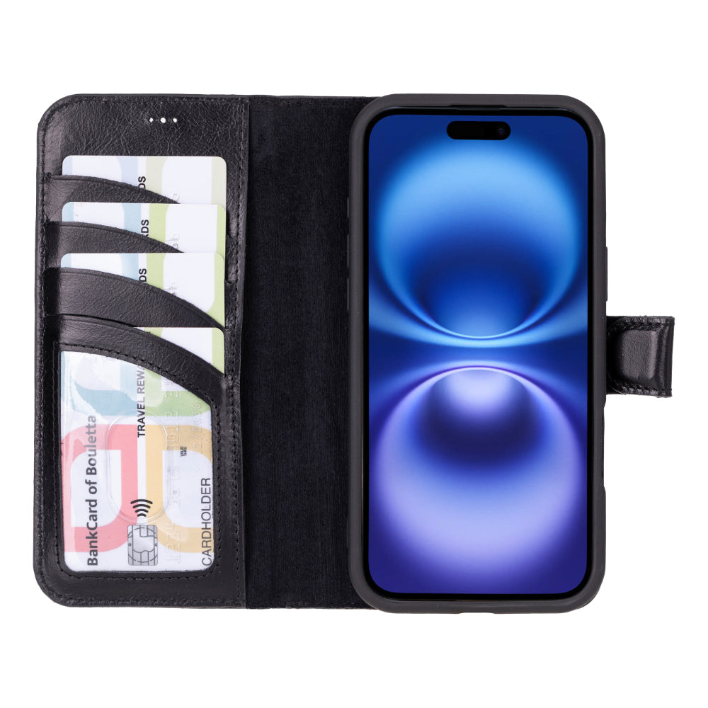 Magic iPhone 16 Plus Detachable Genuine Leather Wallet Case