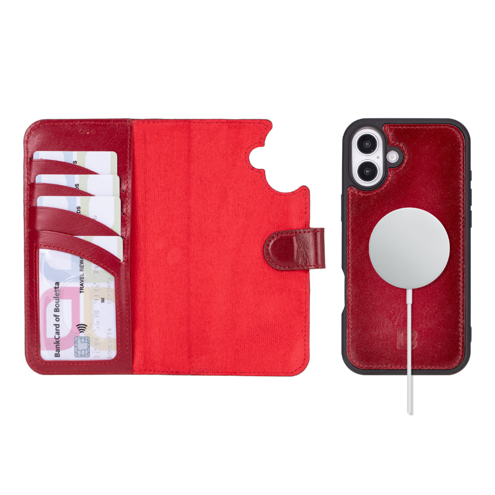 Magic iPhone 16 Plus Detachable Genuine Leather Wallet Case
