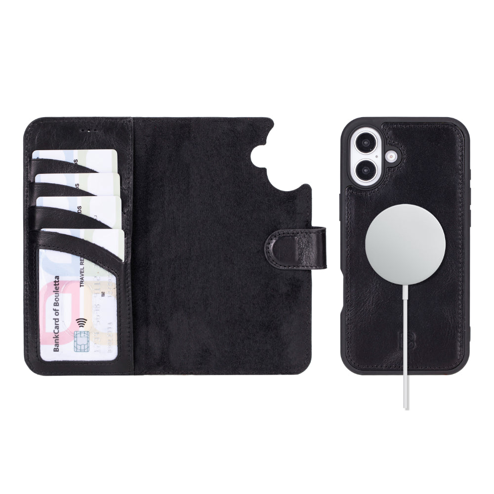 Magic iPhone 16 Plus Detachable Genuine Leather Wallet Case
