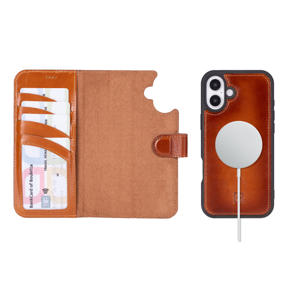 Magic iPhone 16 Plus Detachable Genuine Leather Wallet Case