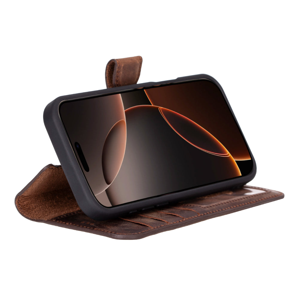 Magic iPhone 16 Pro Genuine Leather Detachable Wallet Case