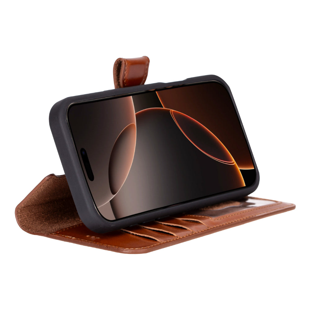 Magic iPhone 16 Pro Genuine Leather Detachable Wallet Case