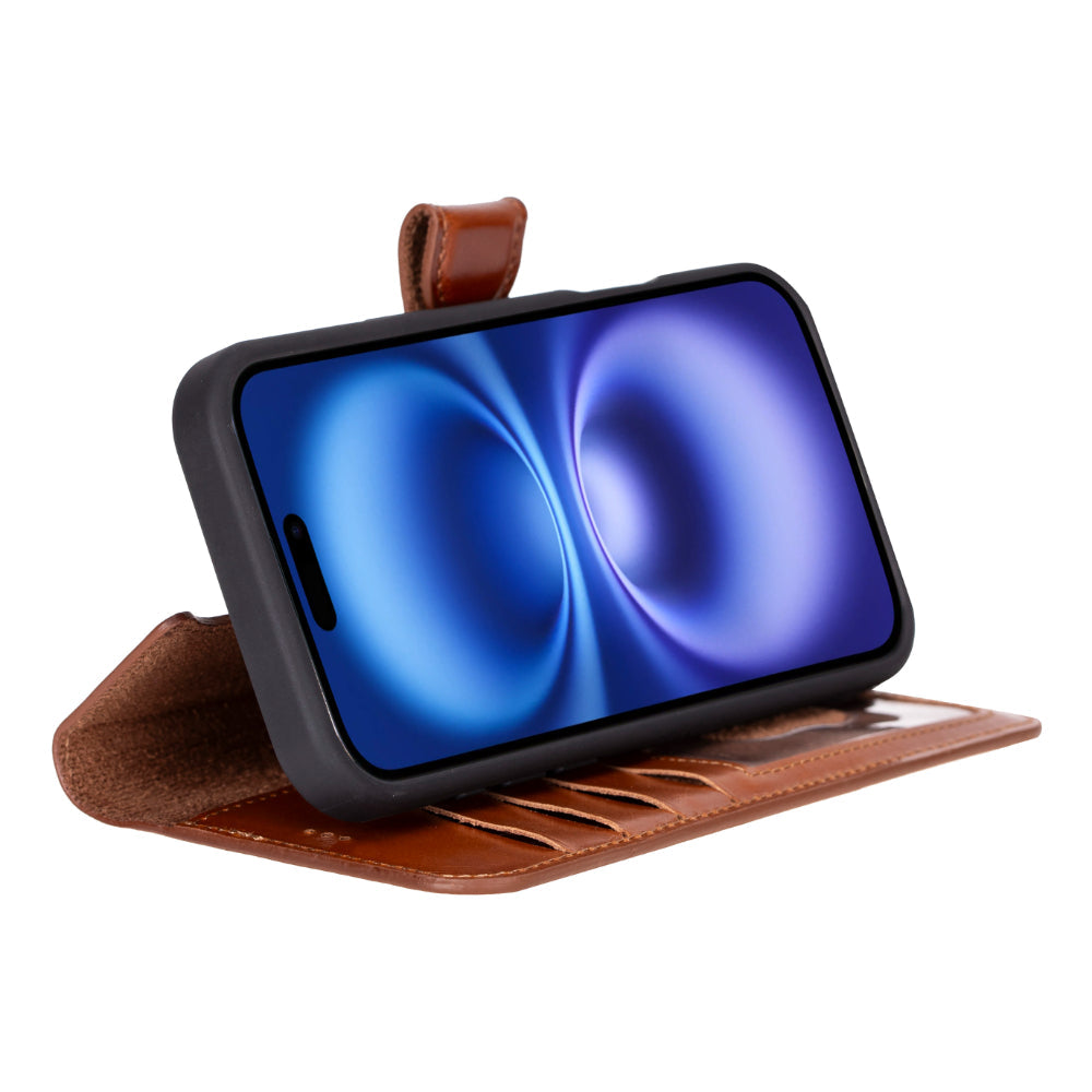 Magic iPhone 16 Plus Detachable Genuine Leather Wallet Case